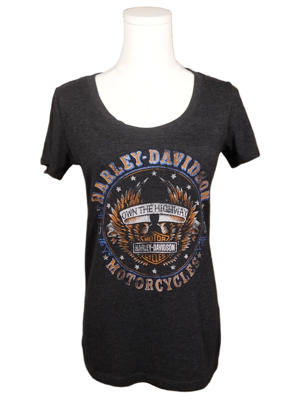 Harley-Davidson Black Tee with Orange and Blue Winged Crest